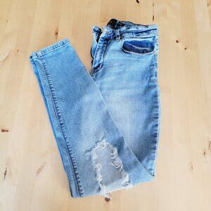 Indigo Rein Jeans Juniors Size 11 Curvy Distressed Blue Denim tapered